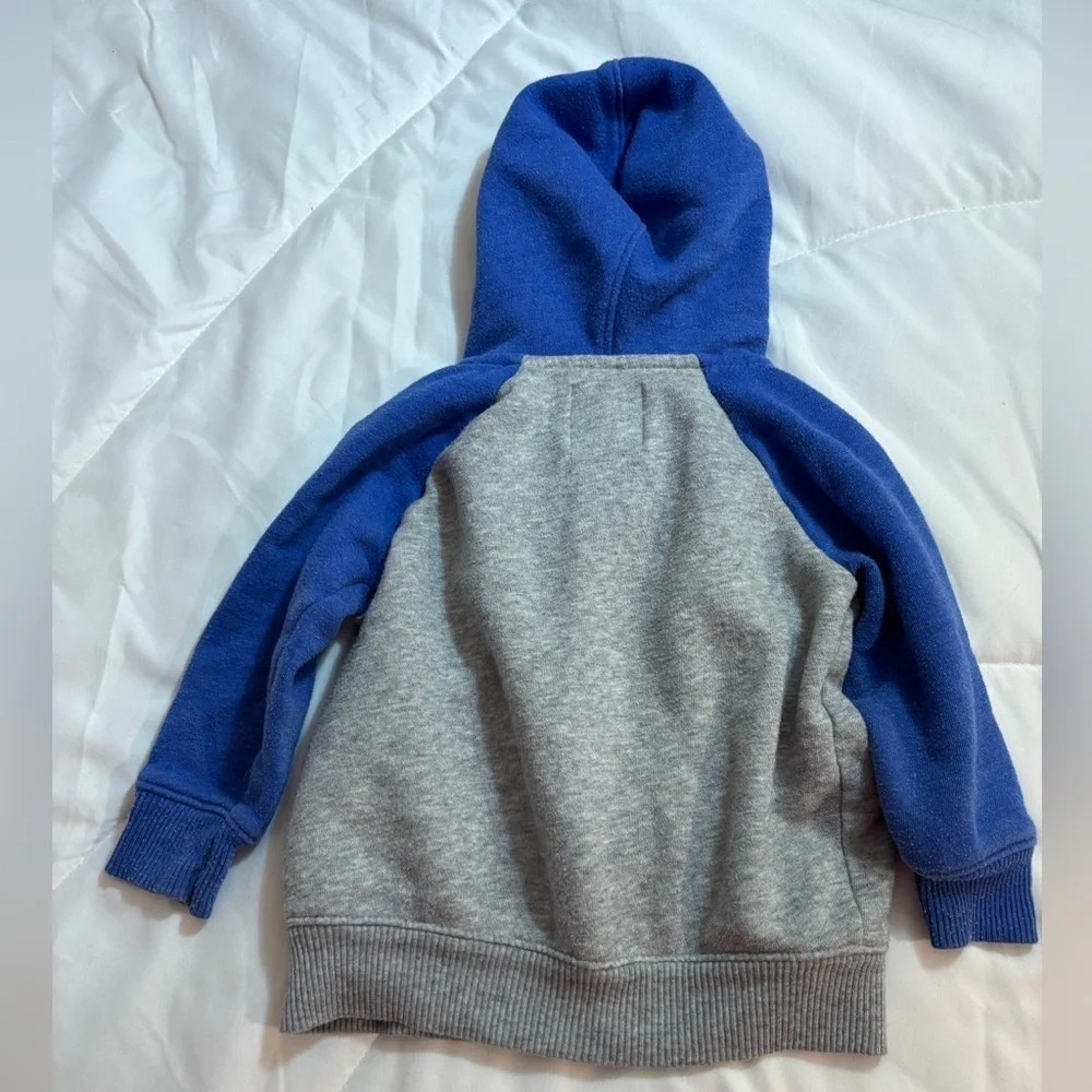 Old Navy Blue and White Fleece zip up Jacket sweatshirt with hood. 18 months